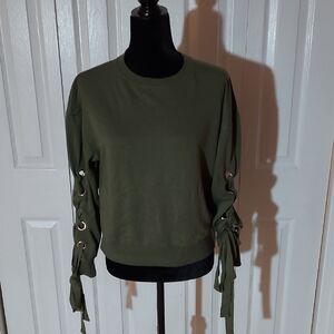 bleuh ciel Olive Lace-Up Sleeve Sweatshirt